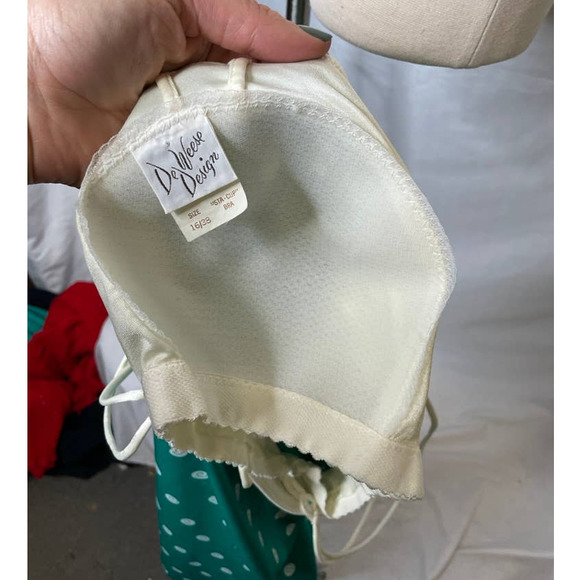 Vintage Swimsuit DeWeese Designs Green Cream Shell One Piece Large Dress F - Picture 4 of 4